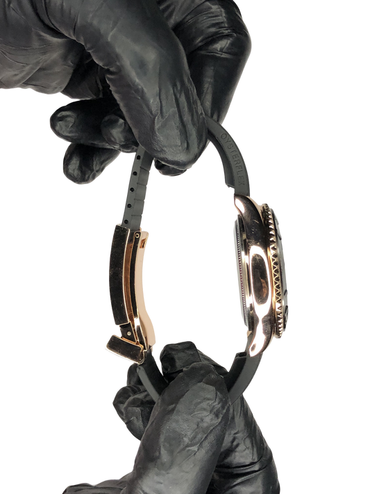 Rlx Oyster Perpetual Silicon Strap Golden Black Dial