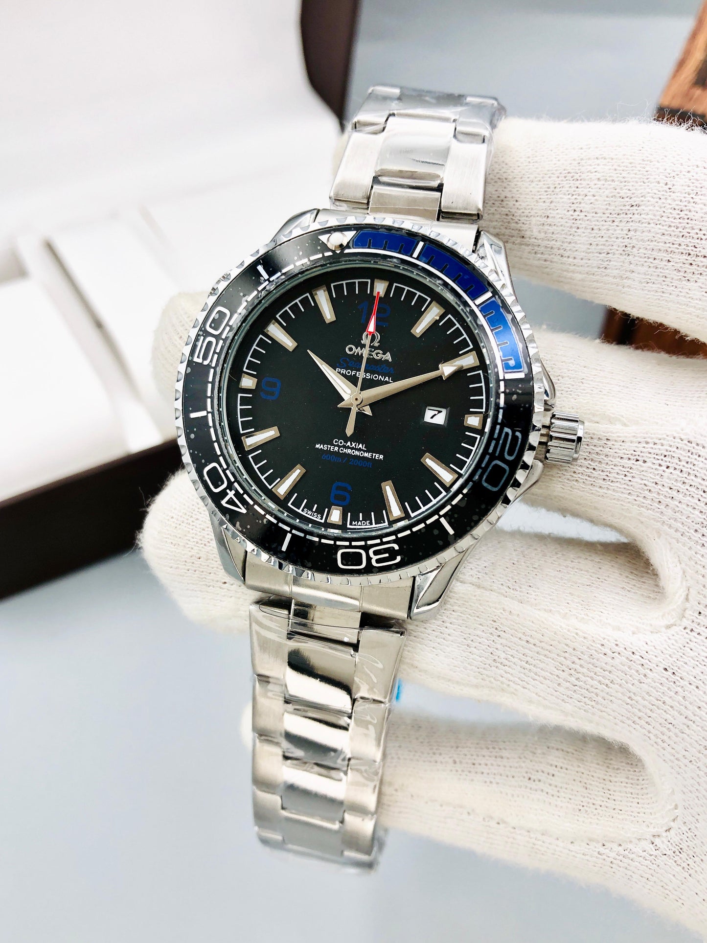 Omega Silver Blue Black Dial