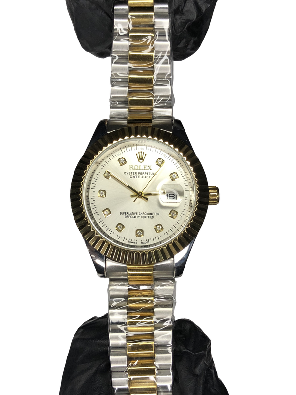 Rlx Stainless Steel Golden Silver with White Dial