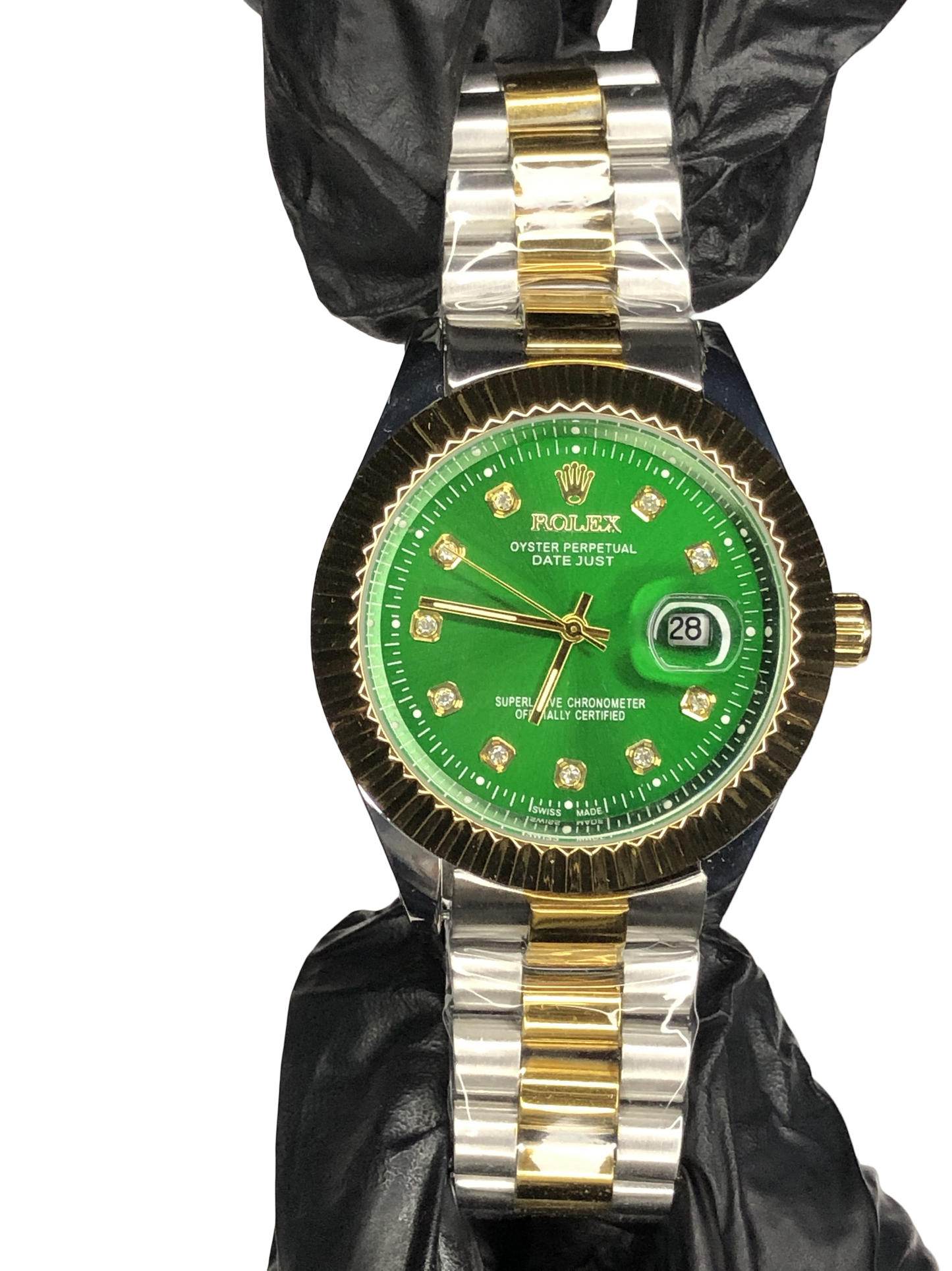 Rlx Stainless Steel Golden Silver with Green Dial