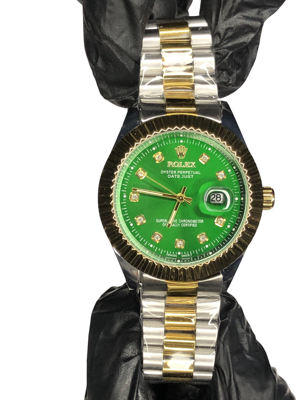 Rlx Stainless Steel Golden Silver with Green Dial