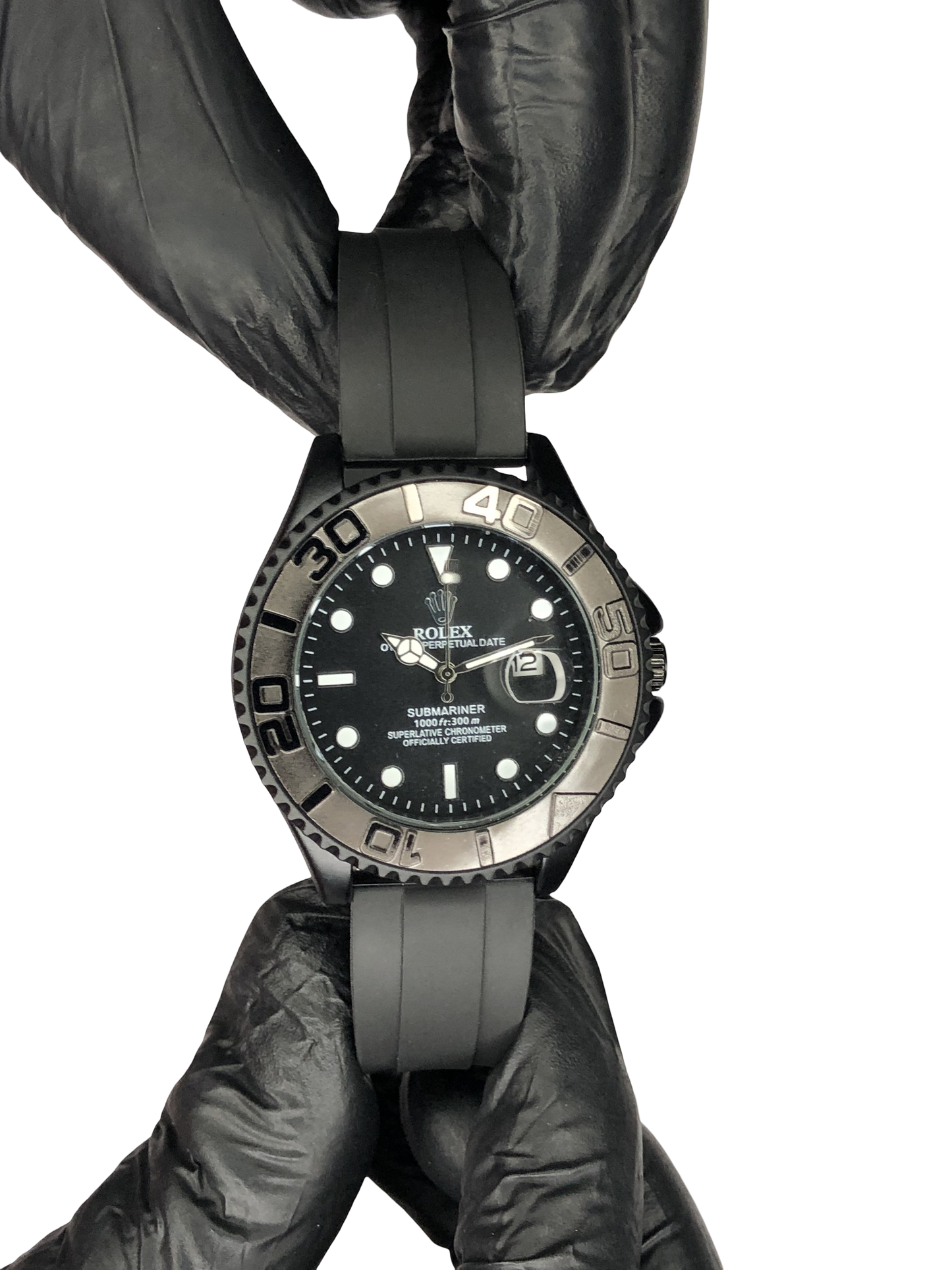 Rolex Oyster Perpetual Silicon Strap Full Black Dial