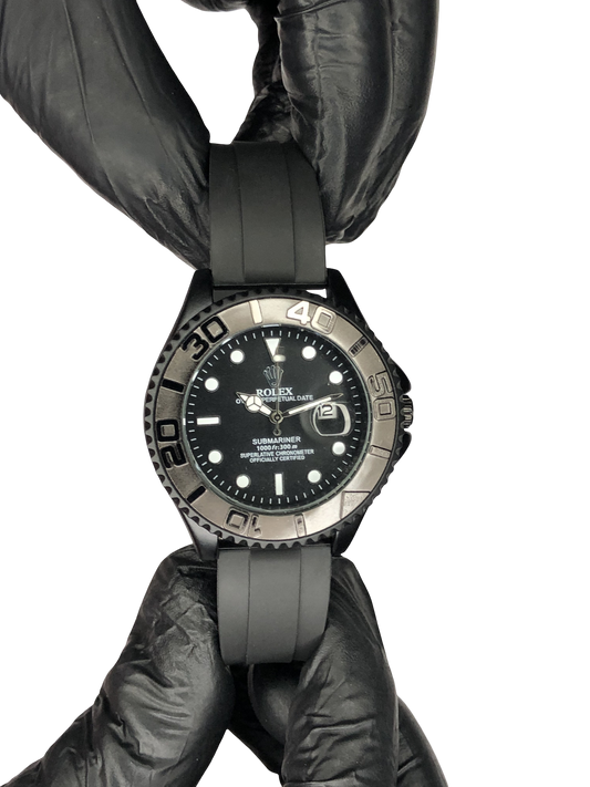 Rolex Oyster Perpetual Silicon Strap Full Black Dial