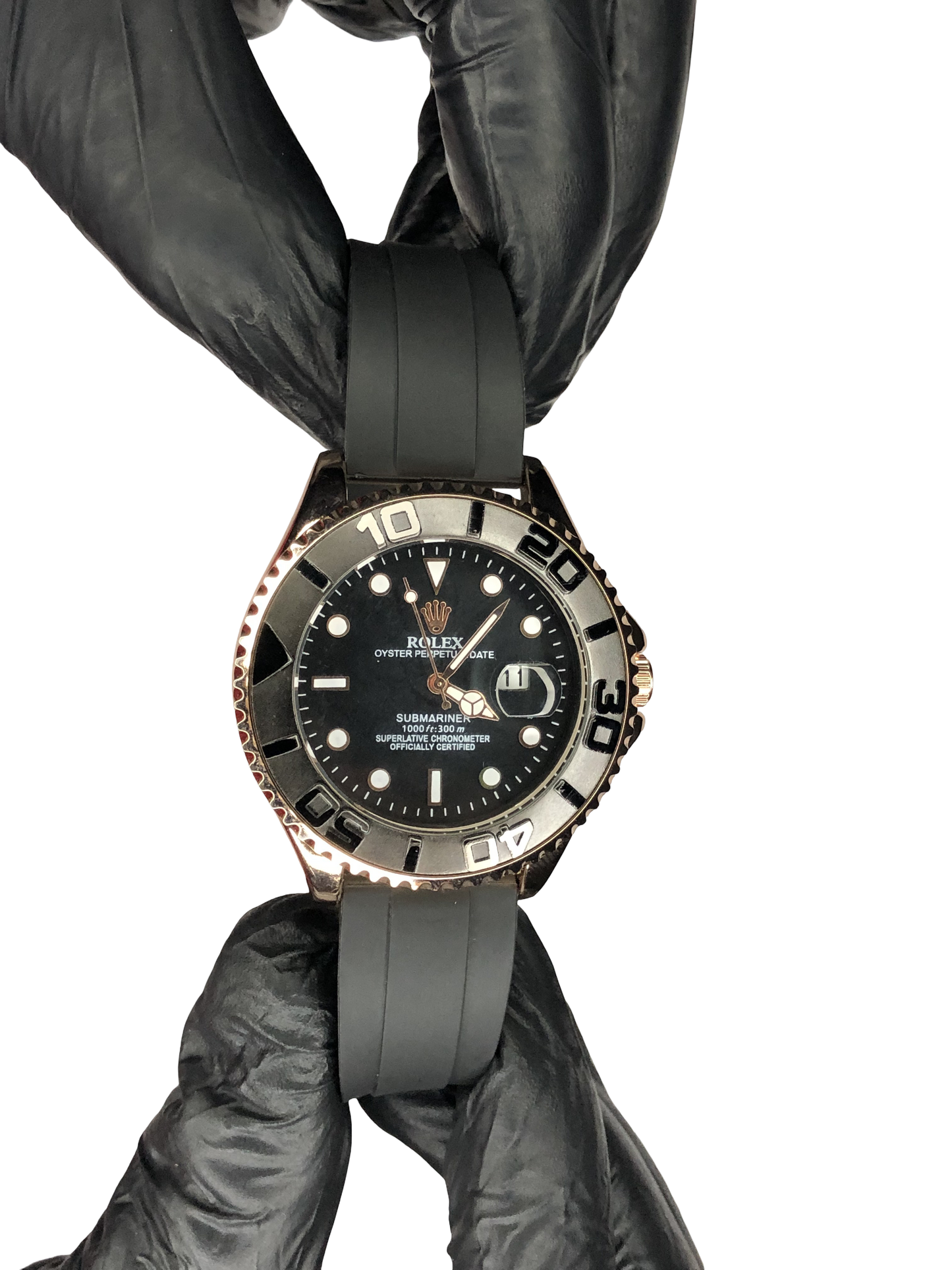 Rlx Oyster Perpetual Silicon Strap Golden Black Dial