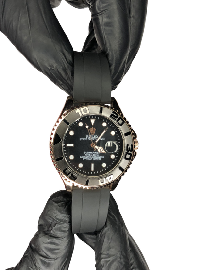 Rlx Oyster Perpetual Silicon Strap Golden Black Dial