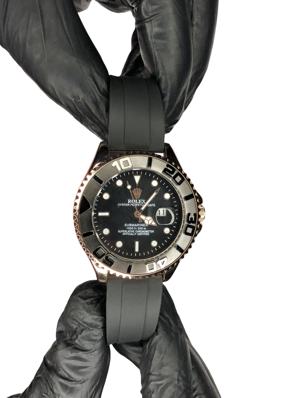 Rlx Oyster Perpetual Silicon Strap Golden Black Dial