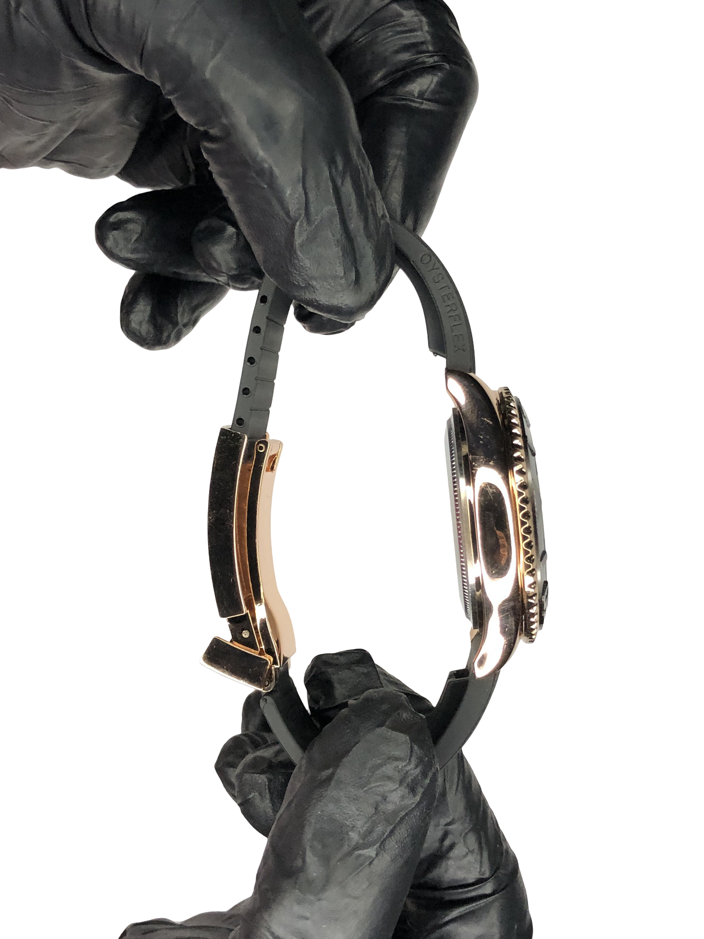 Rlx Oyster Perpetual Silicon Strap Golden Black Dial