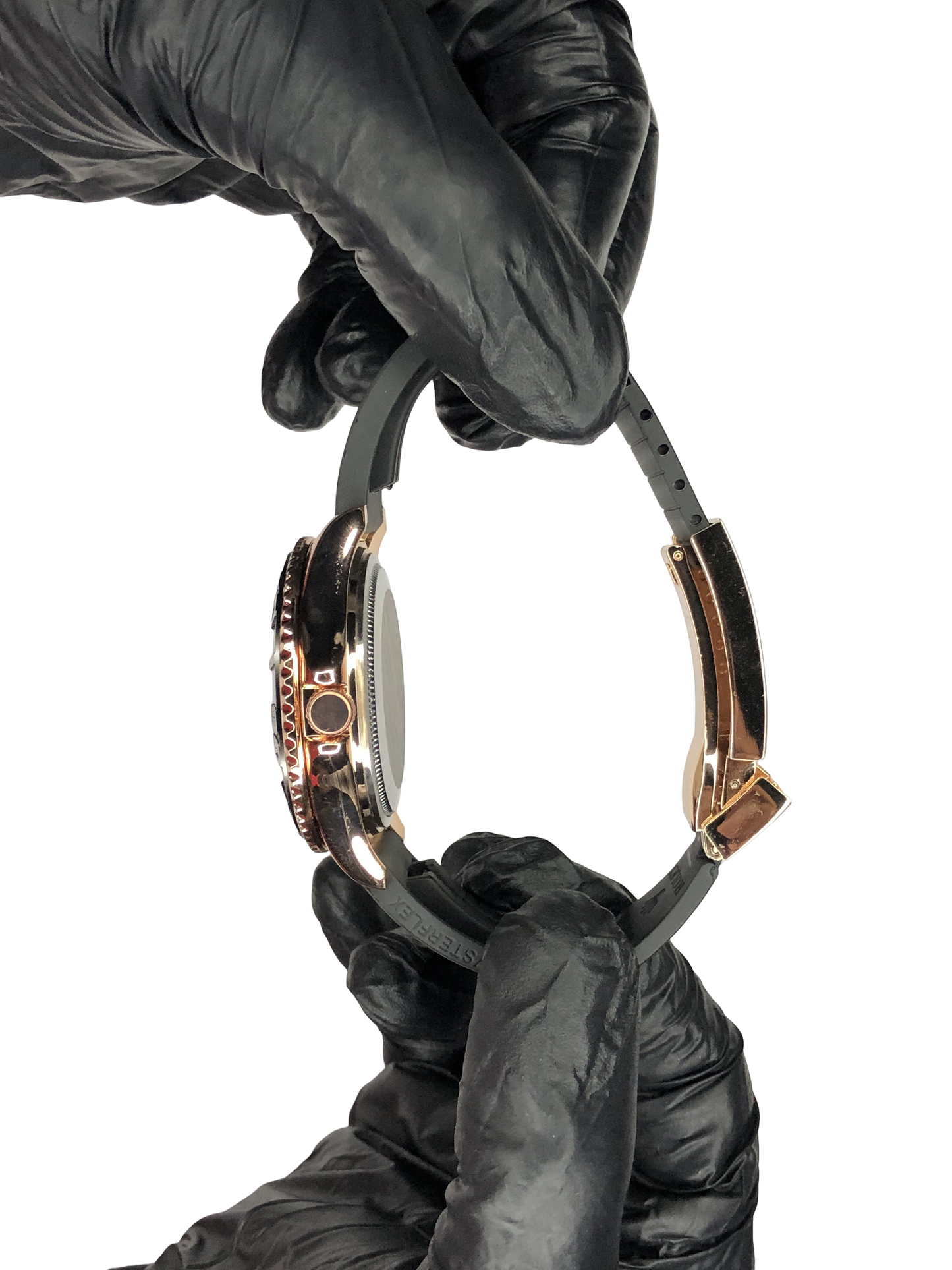 Rlx Oyster Perpetual Silicon Strap Golden Black Dial